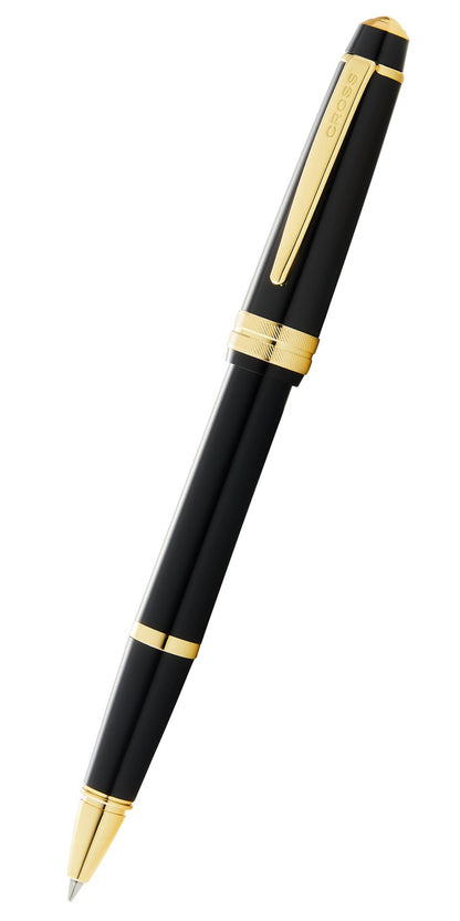 Bailey Light Polished Black Resin and Gold Tone Rollerball Pen