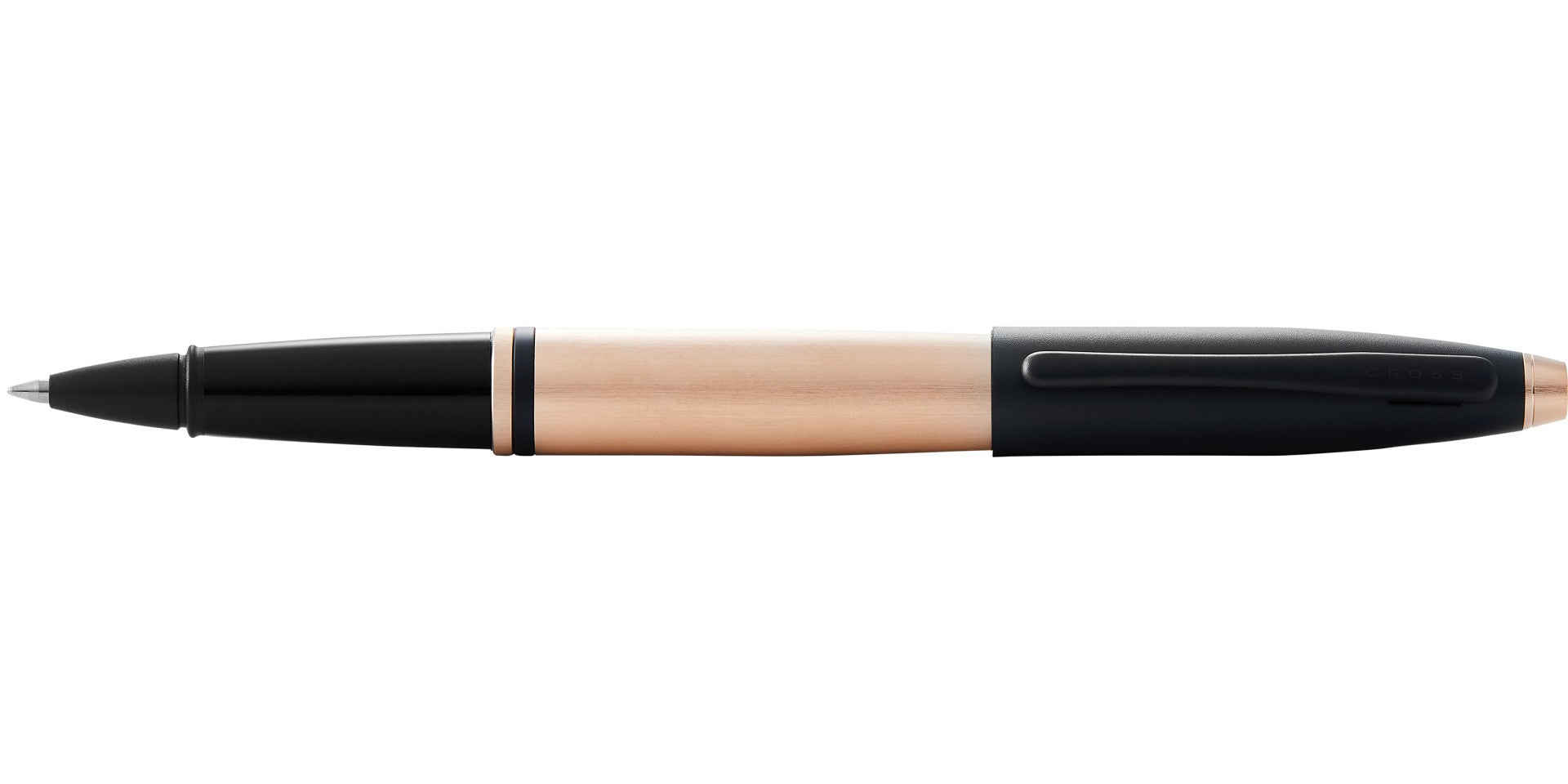 Calais Brushed Rose Gold Plate and Black Lacquer Rollerball Pen