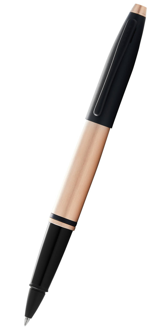 Calais Brushed Rose Gold Plate and Black Lacquer Rollerball Pen